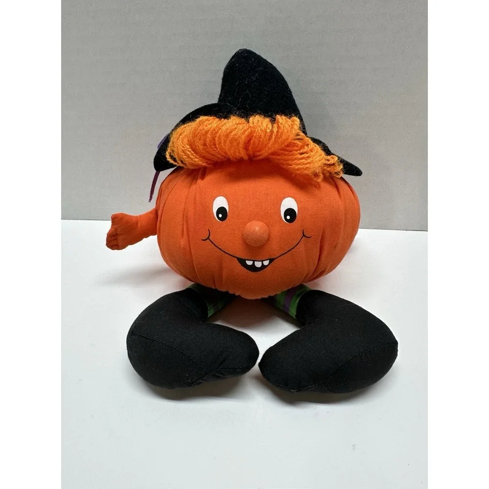Vintage Hallmark Pumpkin Jack-O-Lantern Witch Halloween Bean Bag Plush Decor